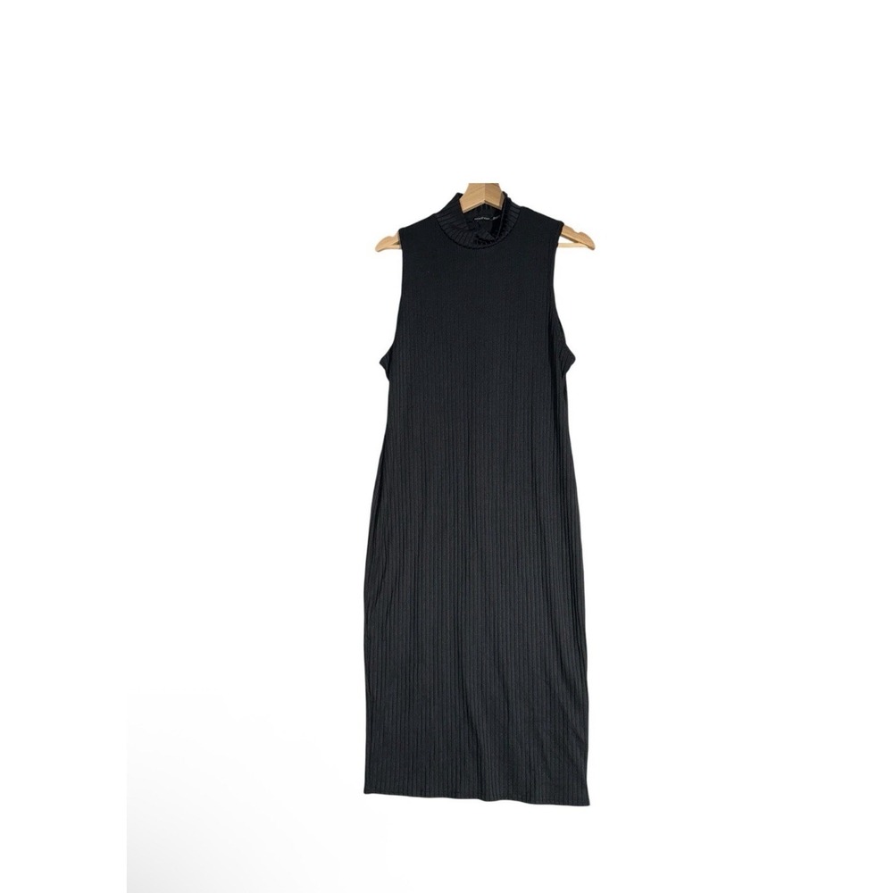 Boohoo Women Sz 16 Black Ribbed Mock Neck Bodycon Midi Dress New Years